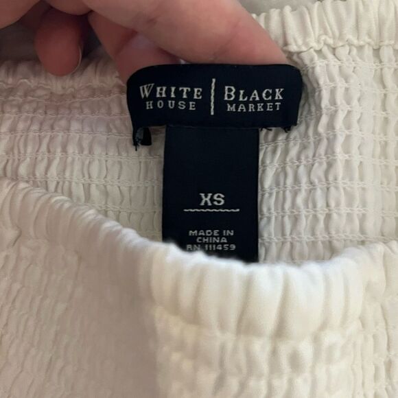 WHBM White Gold Embroidered Smocked Waist Tiered Silk Mini Skirt Size XS - Picture 5 of 7